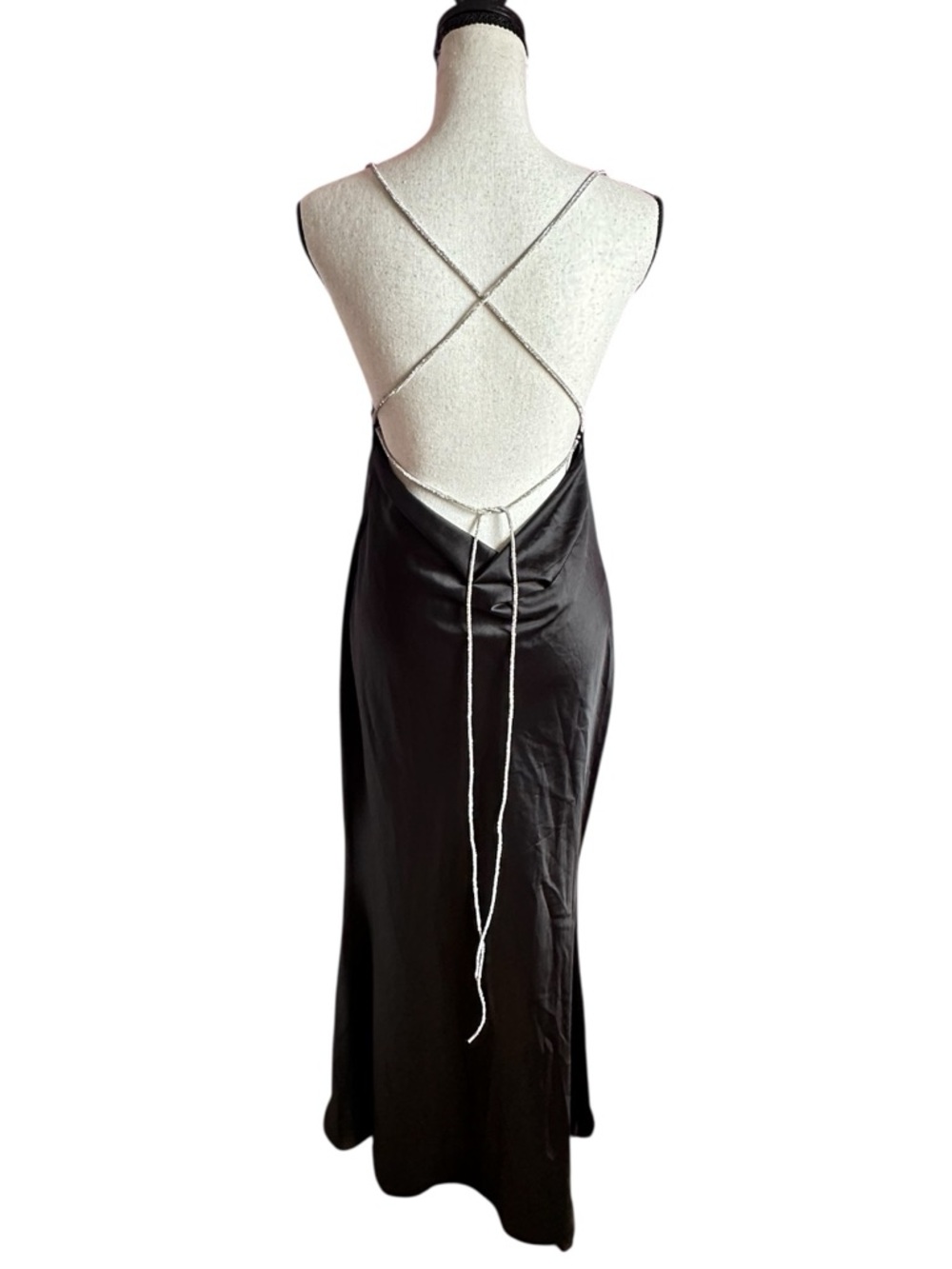 LUXXEL Rhinestone Strap Slip Dress Black Size Small
